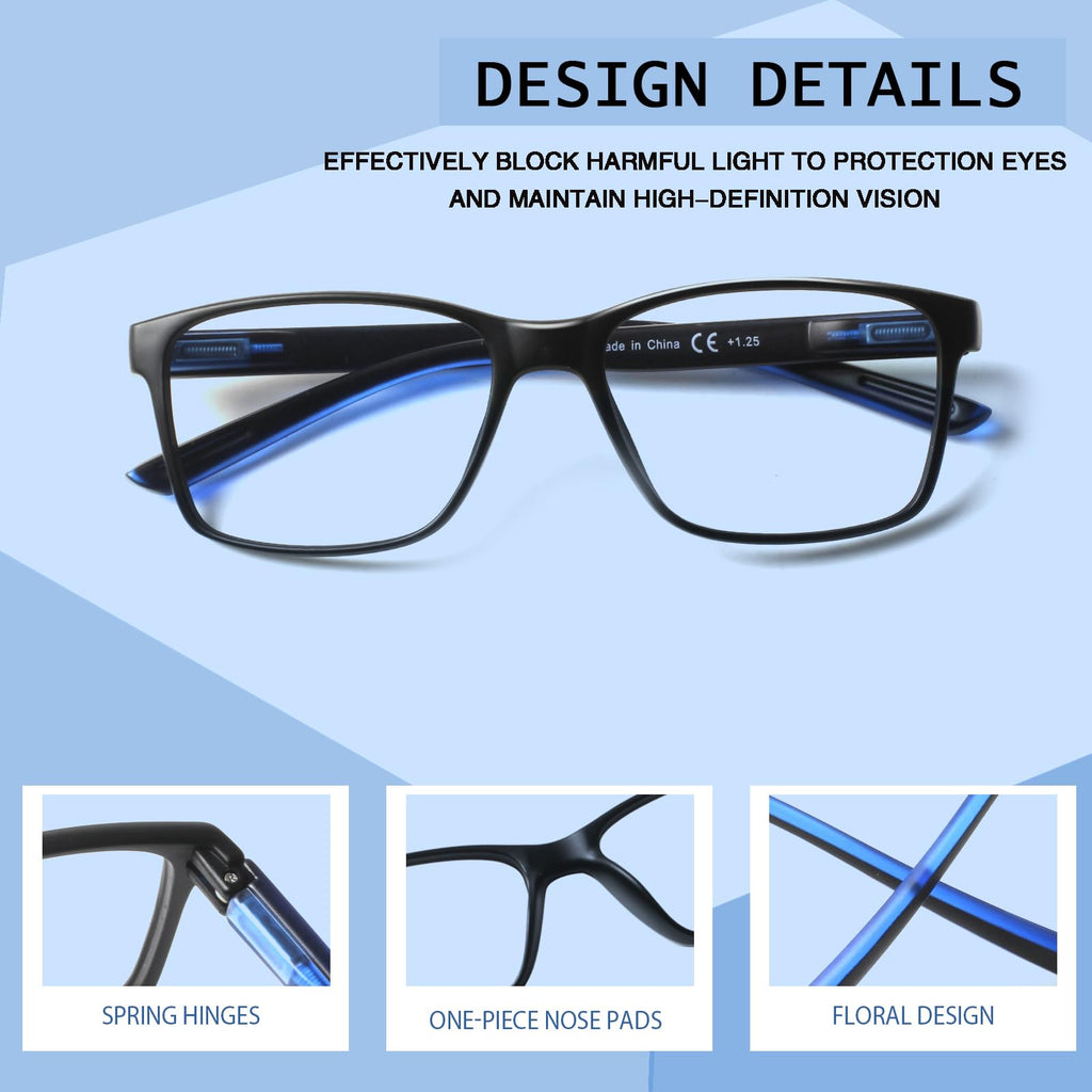 VisiWell 4 Pack Progressive Multifocus Reading Glasses Blue Light Blocking Readers for Men Women with Spring Hinge (4 Mix Color, 1.75, x)