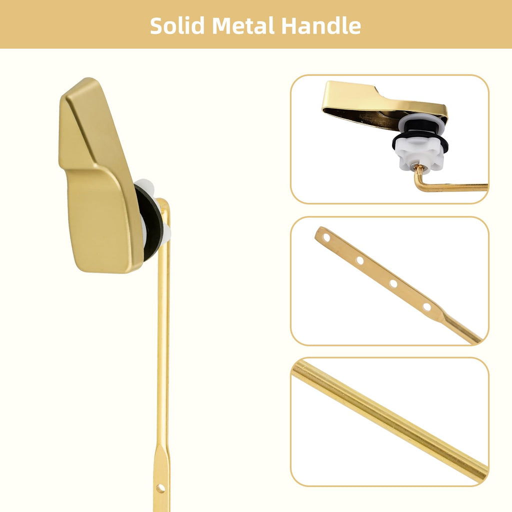 Hygie Rinse Universal Front Mount Metal Toilet Handle Replacement Kit Compatible with American Standard/Mansfield/Gerber/TOTO, Toilet Tank Flusher Lever with Flapper Chain, Brushed Gold
