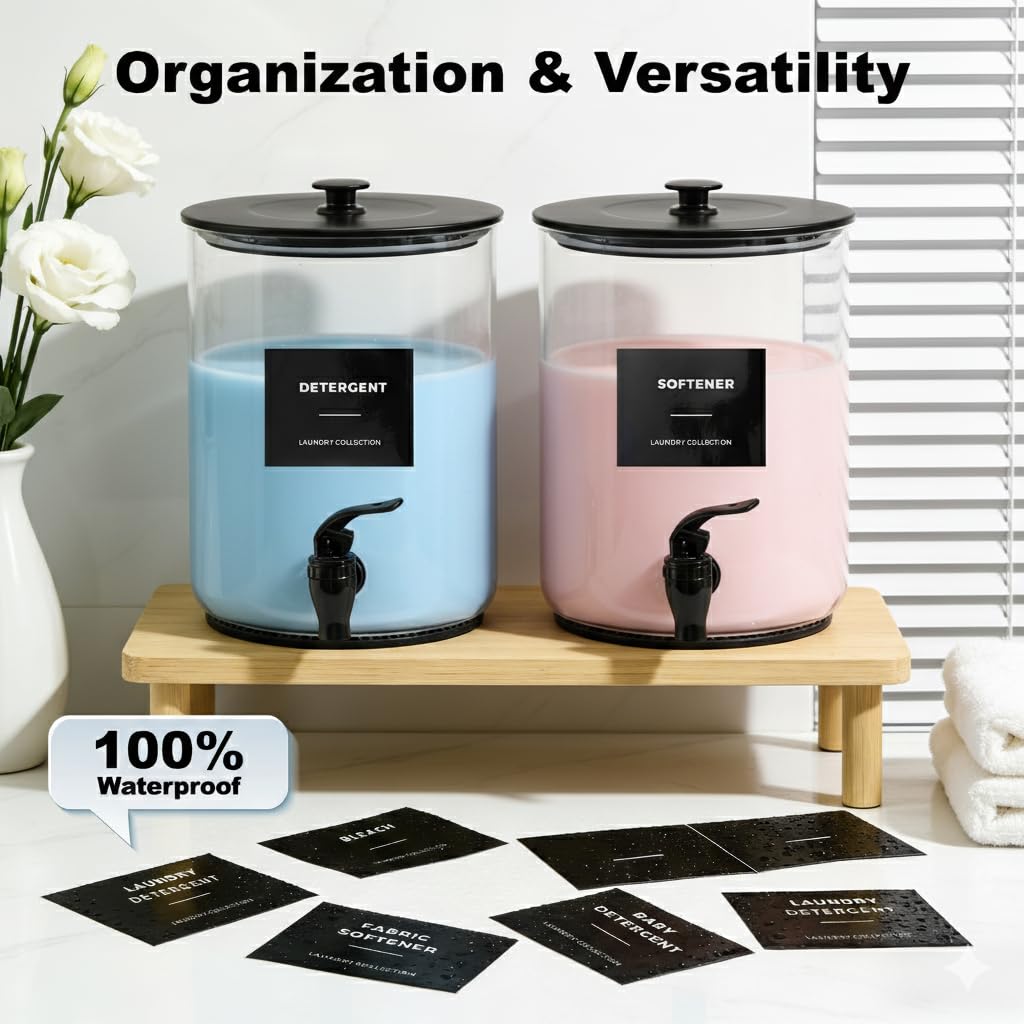 Glass Laundry Detergent Dispenser for Laundry Room Organization-2 Black