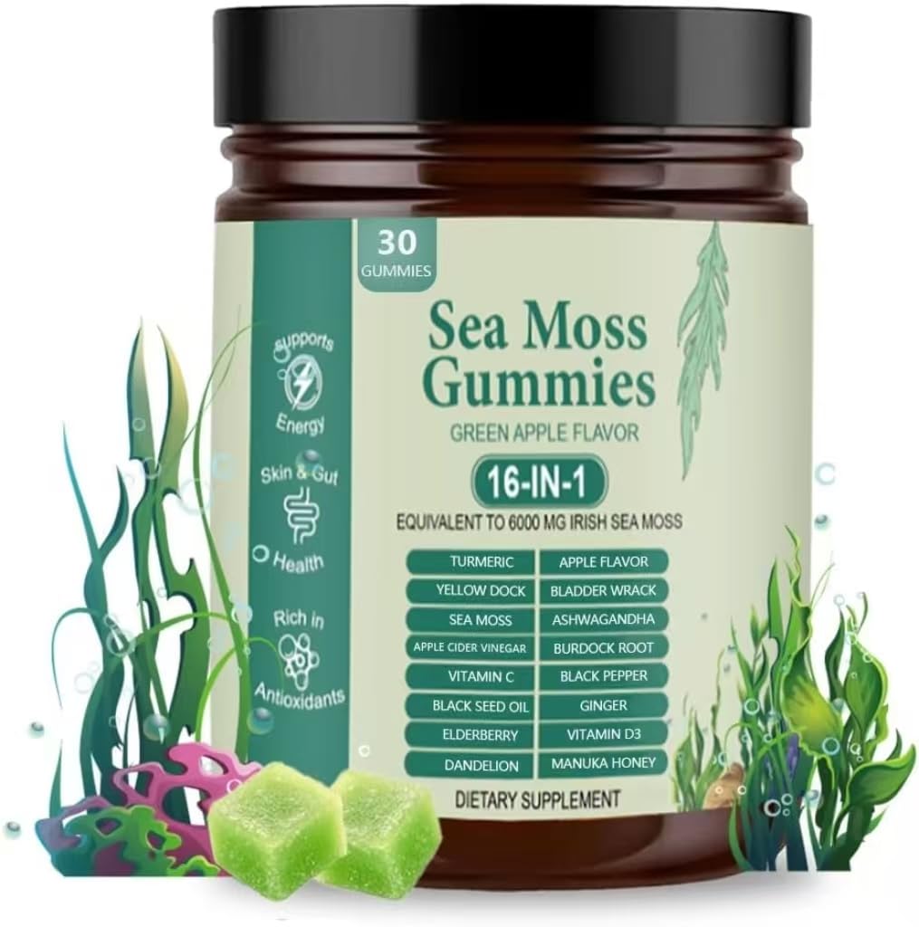 FW ZONE Sea Moss Gummies 16-in-1 with Black Seed Oil, Ashwagandha, 30 Servings, Irish Seamoss Gummies Boosts Immune Support, Wellness and Digestion