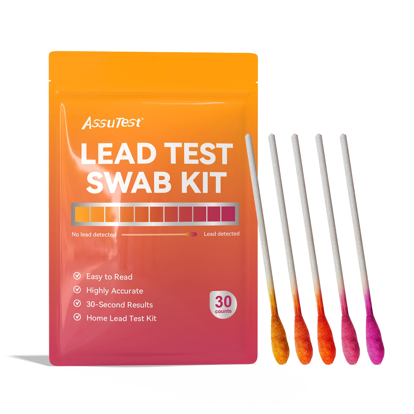 AssuTest Lead Test swabs Kit - 30 PCS Lead Paint Test Kit for Home Use, Lead Tester for Dishes Ceramics Toys Metal Wood Jewelry House Furniture Instant Lead Detection in 30 Seconds