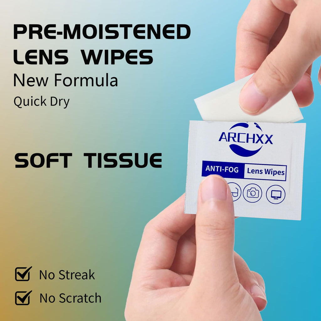 ARCHXX Anti Fog Wipes for Glasses, 240 Count,Pre-Moistened Cleaning Wipes, Lens Cleaner Wipe for Eyeglasses,Sunglasses,Goggles,Screen,Phone,Individually Wrapped Eye Glasses Cleaner