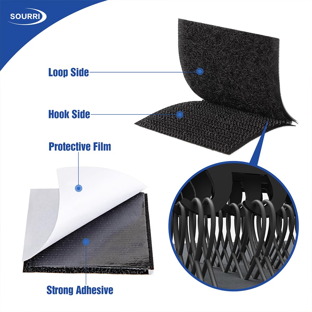 SOURRI 4'' x 20Ft Large Self Adhesive Heavy Duty Hook and Loop Sheet Tape Fastener Strips, Keep Couch Cushions from Sliding, Rug Gripper Tape & Pads