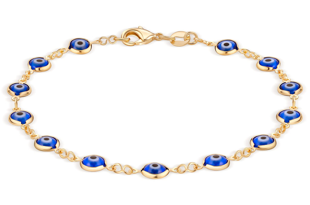 Barzel 18k Gold Plated Blue Evil Eye Anklet Bracelet For Women - Made in Brazil (Blue)