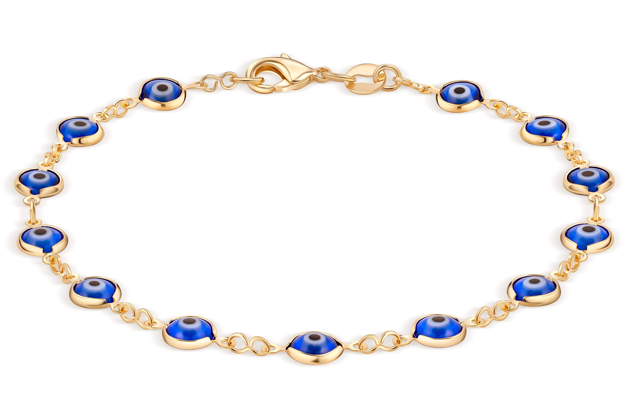 Barzel 18k Gold Plated Blue Evil Eye Anklet Bracelet For Women - Made in Brazil (Blue)