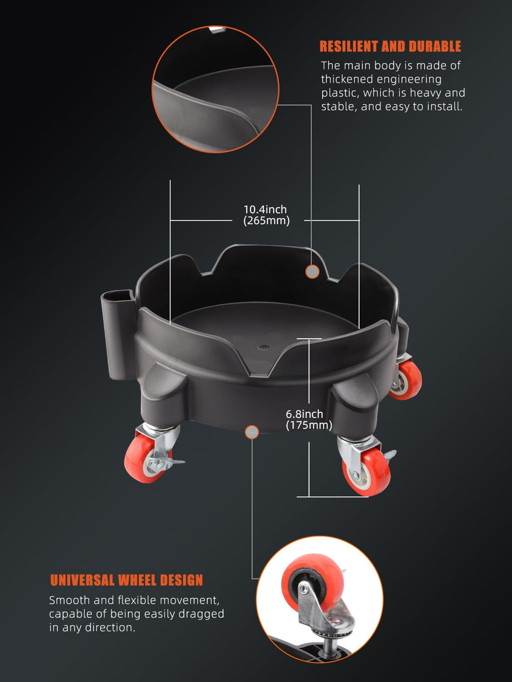 SPTA Bucket Dolly with 5 Wheels, Car Wash Bucket Roller, Easy Push Rolling Barrel Dolly System for Washing, Waxing, Removable Bucket Mover, Polishing Car Accessories Black