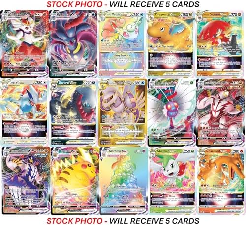 5 Pokemon Card VMAX/VSTAR Bundle - X2 VSTAR - X2 VMAX - X1 Secret Rare - No Duplicates