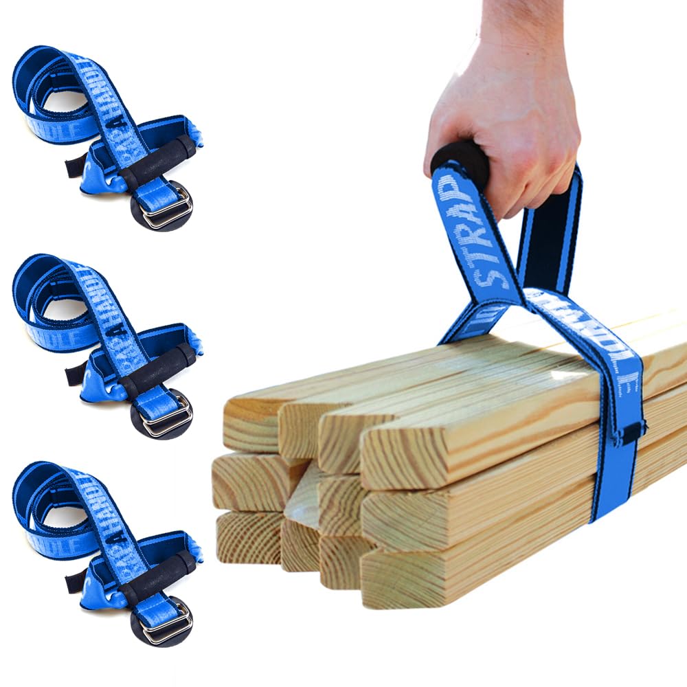 4’ Carry Strap with Handle | 3-Pack | Heavy Duty | Adjustable Belt | Easy, Safe, Secure, Lifting, Moving, Carrying Heavy Boxes | Best Luggage Strap (3pk Strap-A-Handle 4ft. Length, 75lb. Capacity)