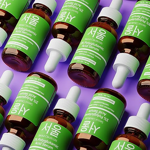 SeoulCeuticals Organic Polyglutamic Acid Serum - Korean Skin Care + Hyaluronic Acid + Centella Asiatica - K Beauty Anti Aging - Healthy Glowing Skin 1oz