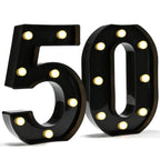 Pooqla Decorative Led Light Up Number Letters, Black Plastic Marquee Number Lights Sign for 50th Birthday Party Wedding Decor Battery Operated Black Decoration 50