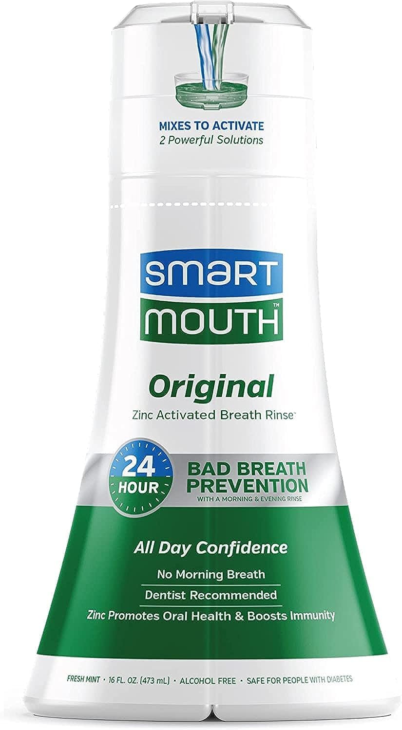 SmartMouth Original Zinc Activated Mouthwash - Instant Fresh Breath Mouthwash - Eliminates Bad Odors and Bad Breath - Alcohol-Free, Sugar-Free, Gluten-Free - Fresh Mint - 16 fl oz (2 Pack)