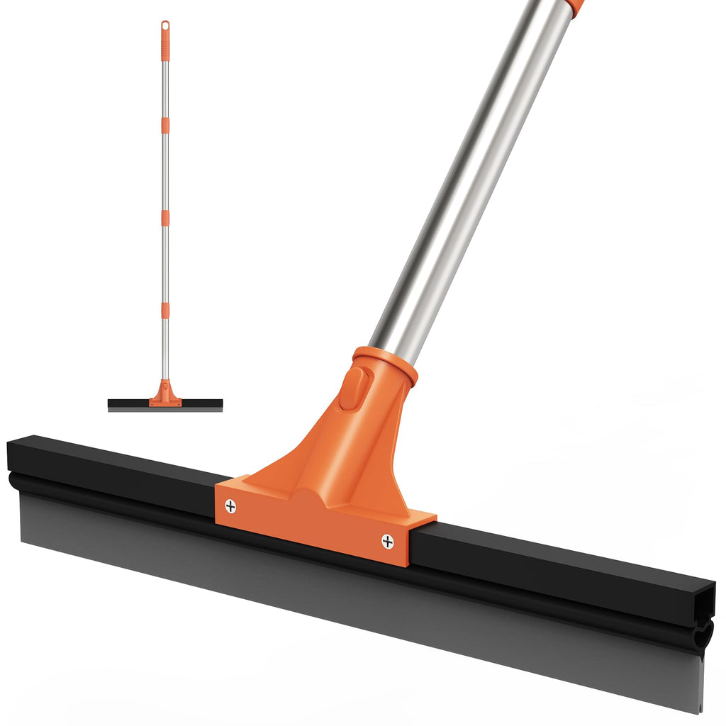 Floor Squeegee for Concrete Floor,18" Large Heavy Duty Squeegee for Floor, Rubber Broom with 62" Long Handle for Bathroom Tile, Garage Concrete, Deck, Shower Glass, Window Cleaning