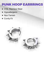 Richsteel Silver Hoop Earrings for Men, Stainless Steel Punk Spike Earrings
