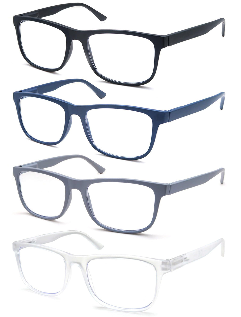 OLOMEE Large Reading Glasses Mens Oversized Wide Readers +2.00 Lightweight Square Magnifying Cheaters Glasses for Men W/Big Head 4 Pack