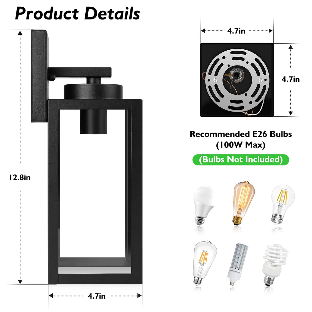BesLowe Outdoor Wall Light Fixture, Modern Outside Porch Sconce, Black