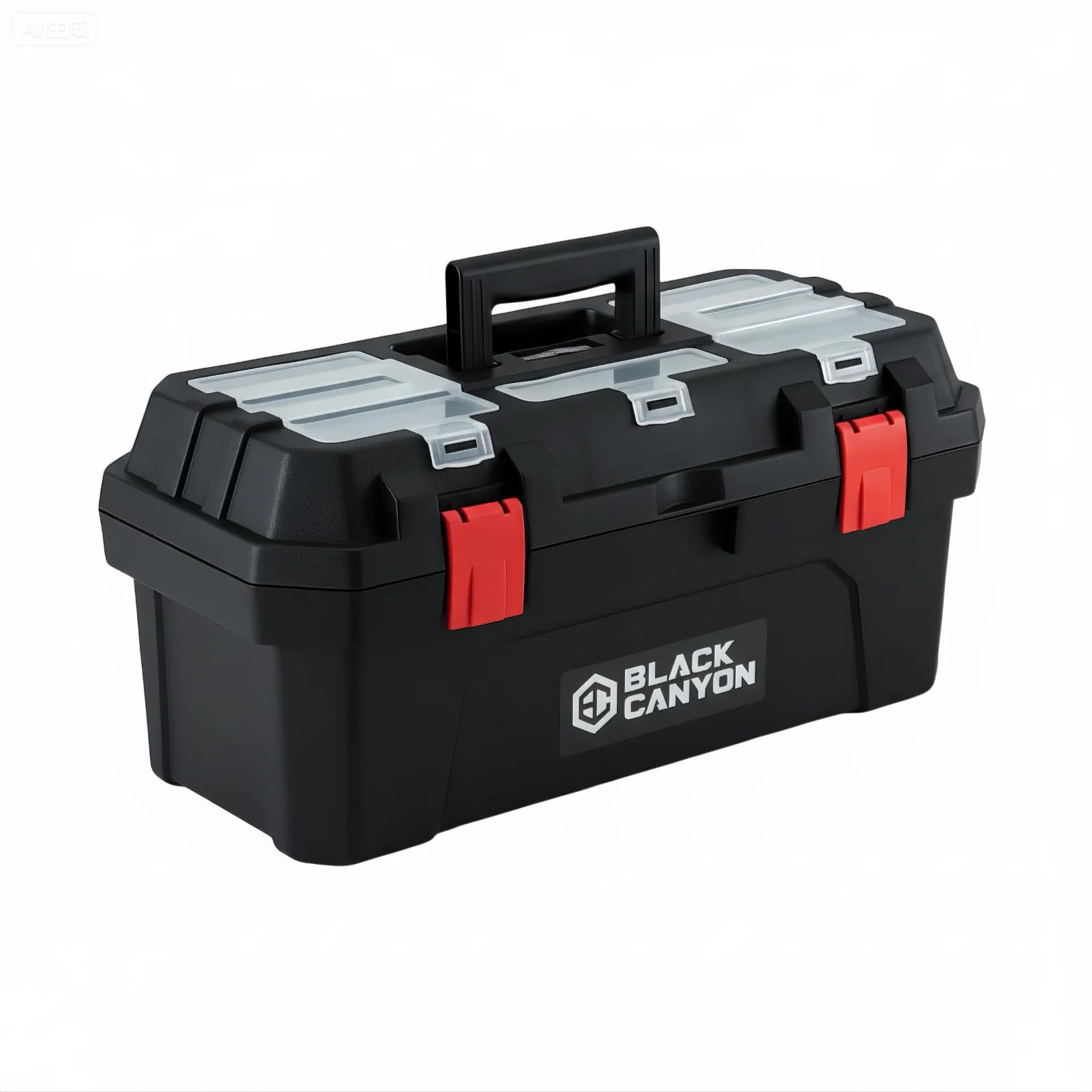 Black Canyon Tool Box - 19 Inch Plastic Dual-Layer Design, 44 lbs Load Capacity Portable Tool Box, Ergonomic Handle, Stackable & Top-Lid Storage, Perfect for DIY, Workshop & Job Site Organization