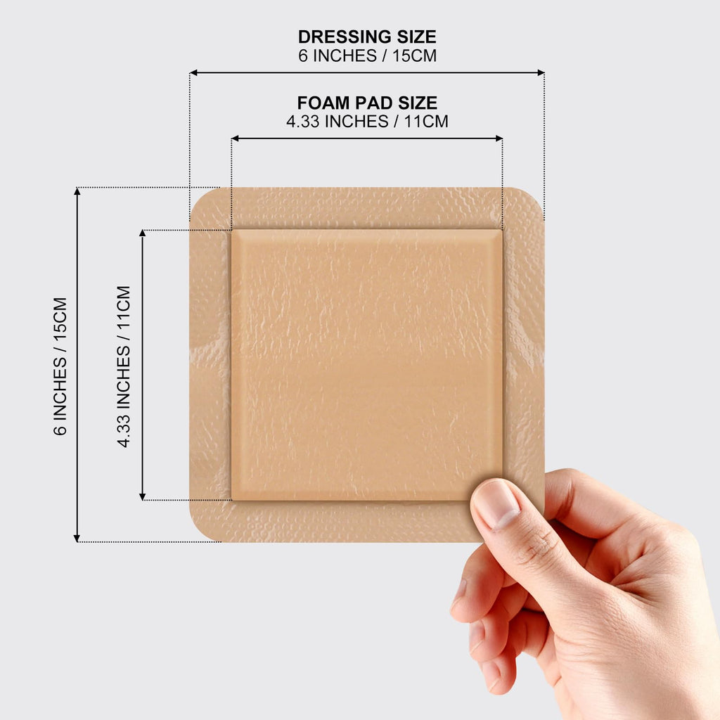 Silicone Foam Dressing 6x6 Gentle Border, Super Absorbent Wound Dressing, Bed Sore Patches, Waterproof Silicone Bandages for Wounds Care, Self Adhesive Pressure Sore Pads (20)