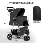 Pet Stroller for Small Dogs 10 lbs, Dog Stroller for Medium Dogs 30 lbs, Cat Strollers for 2 Cats, 3 Wheels Foldable Jogger Puppy Stroller with Storage Basket and Cup Holder, Carbon Black