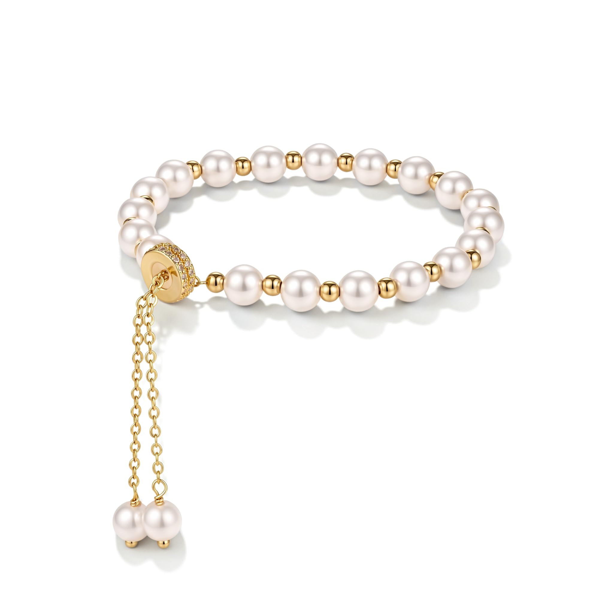 Cowlyn Pearl Bracelet Chain Link Baroque Culture Bossimi 14K Gold Filled Adjustable Fashion Valentine Charm Dainty Handmade Jewelry for Women Wife Mother