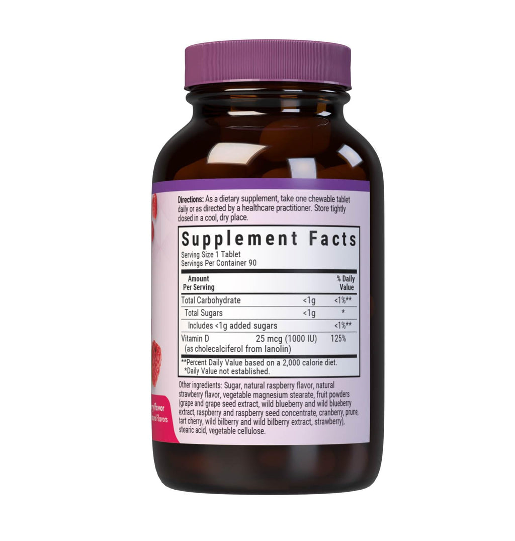 Bluebonnet Nutrition EarthSweet Vitamin D3 1000IU - Bone & Immune Support Supplement - Raspberry Chewable Vitamin D Supplement for Women & Men - Soy-Free, Gluten-Free, Non-GMO - 90 Tablets (Pack of 2)
