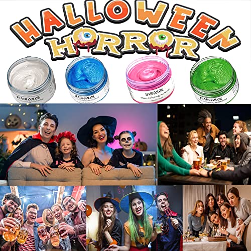 Temporary Hair Color Wax,Hair Color Spray Wax, Natural Hair Coloring Wax Material Disposable Hair Styling Clays Ash for Cosplay,Party,Masquerade, Halloween.etc (Blue White Green Pink, 1 Pack)