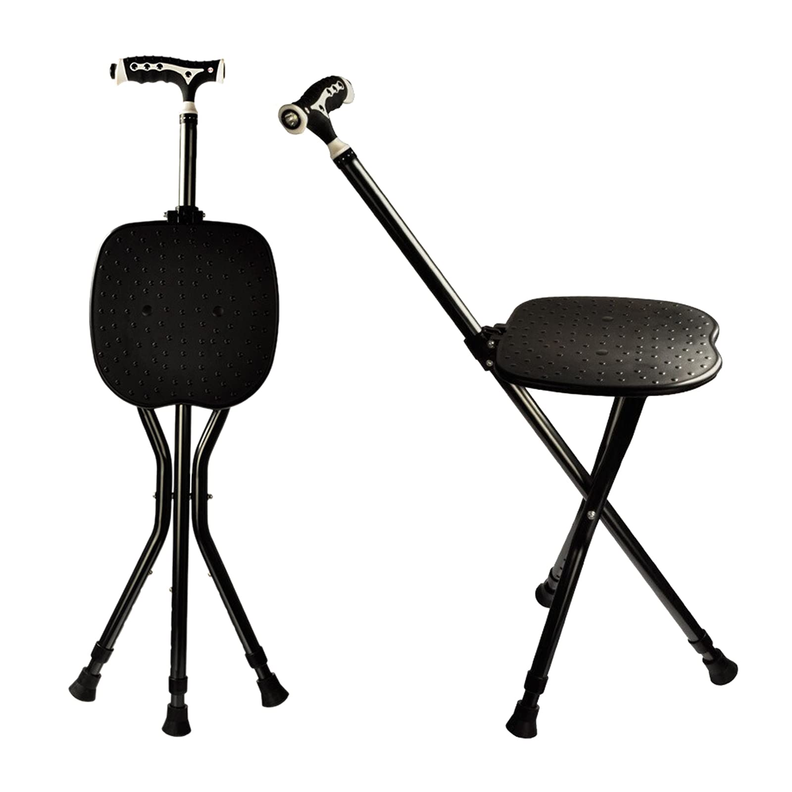 Yayayo Hold 440 lbs Folding Canes with Seat Walking Stick Height Adjustment Cane Seat Capacity Frosted Handle with Magnetic Therapy Stone Crutches Stool (Square LED)