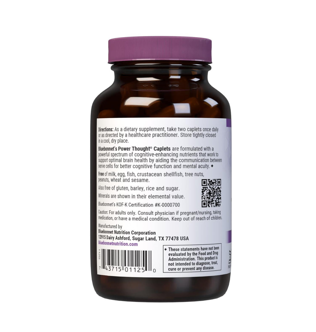 BlueBonnet Nutrition Power Thought Nootropic Brain Support Supplement with Phosphatidylserine, B Vitamins, Ginkgo, L Tyrosine for Daily Focus* - Non-GMO, Gluten-Free - 90 Caplets