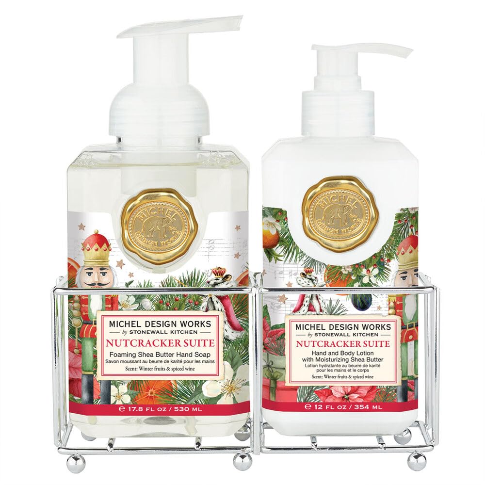 Michel Design Works Handcare Caddy, Bunny Meadow Design and Scent with 17.8oz Foaming Hand Soap and 8oz Rich Hand Lotion, Beautiful Containers with Pumps