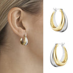 PICKBEAU 18K Two-tone Gold Silver Curve Earrings for Women | Light Weight Italian Design Click Top Chunky Hoop Earrings for Women