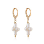 Iutymu Nature Freshwater Pearl Cross Earrings Elegant Christian Beachy Cross Pearl Baroque Earrings (Gold)
