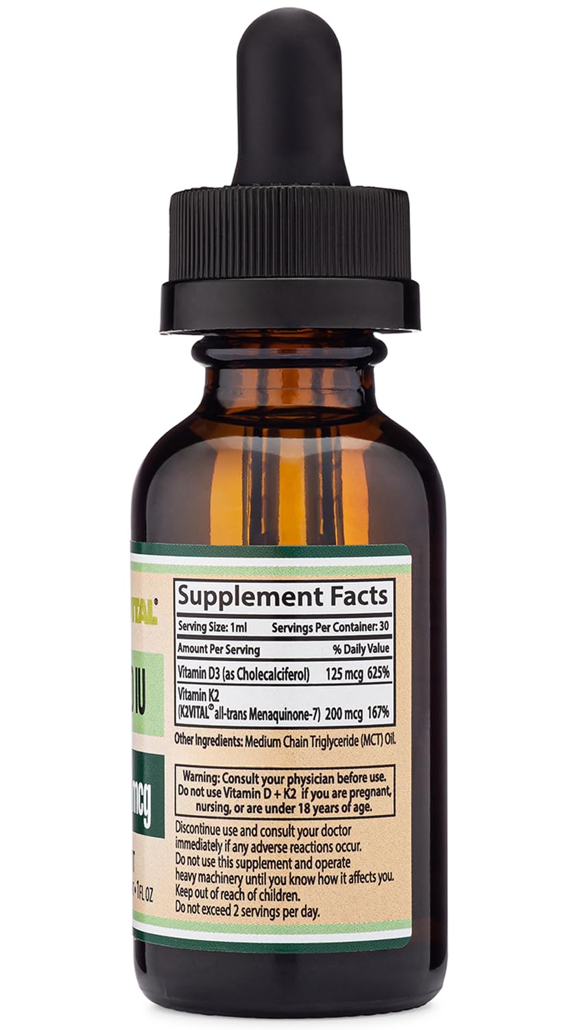 Vitamin D3 K2 5,000 IU Liquid Drops (5,000 IU of D3 and 200mcg of 99.9% All-Trans Patented K2 MK-7 (K2Vital)) Max Absorption Liquid Vitamin D Drops (30 Servings) by Double Wood (Pack of 2)