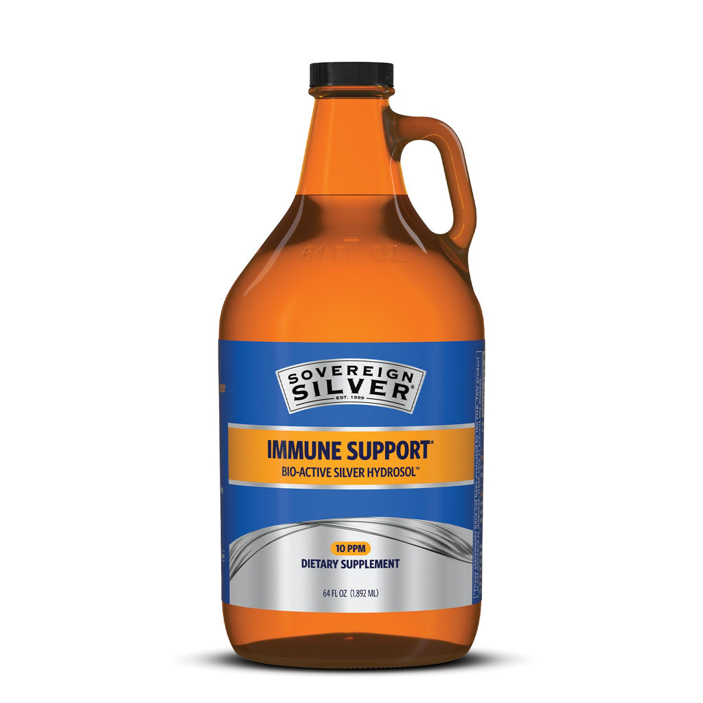 Sovereign Silver Immune Support - Colloidal Silver, Bio-Active Silver Hydrosol, 10 ppm, Liquid Twist Top, 64 Fl Oz, (1,892 mL)