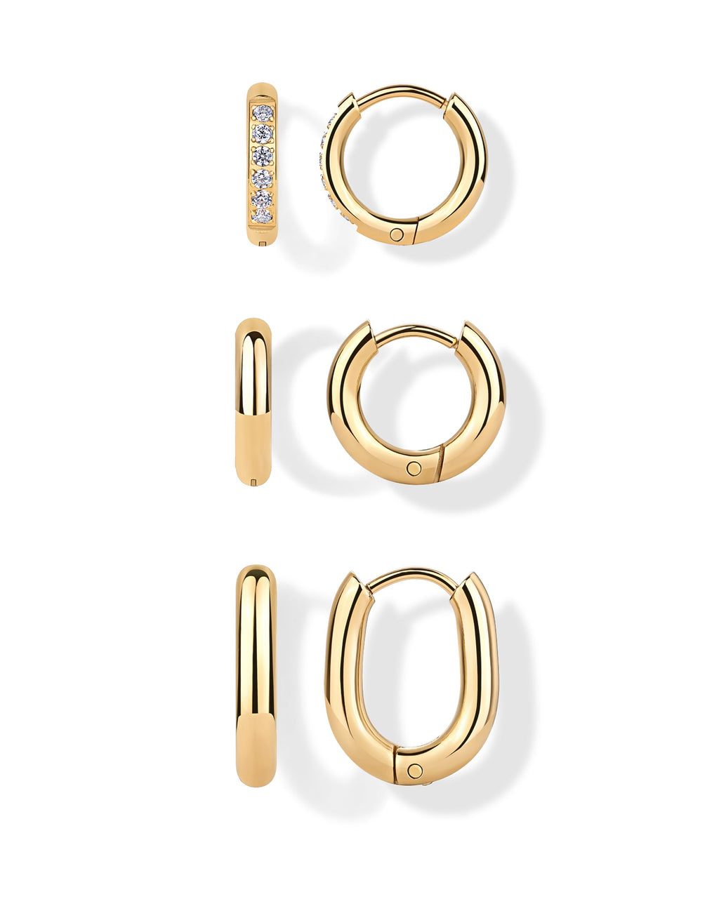 PAVOI CZ Huggie Set, Yellow Gold, Size 12 Millimeters, 13 Millimeters