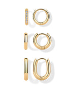 PAVOI CZ Huggie Set, Yellow Gold, Size 12 Millimeters, 13 Millimeters