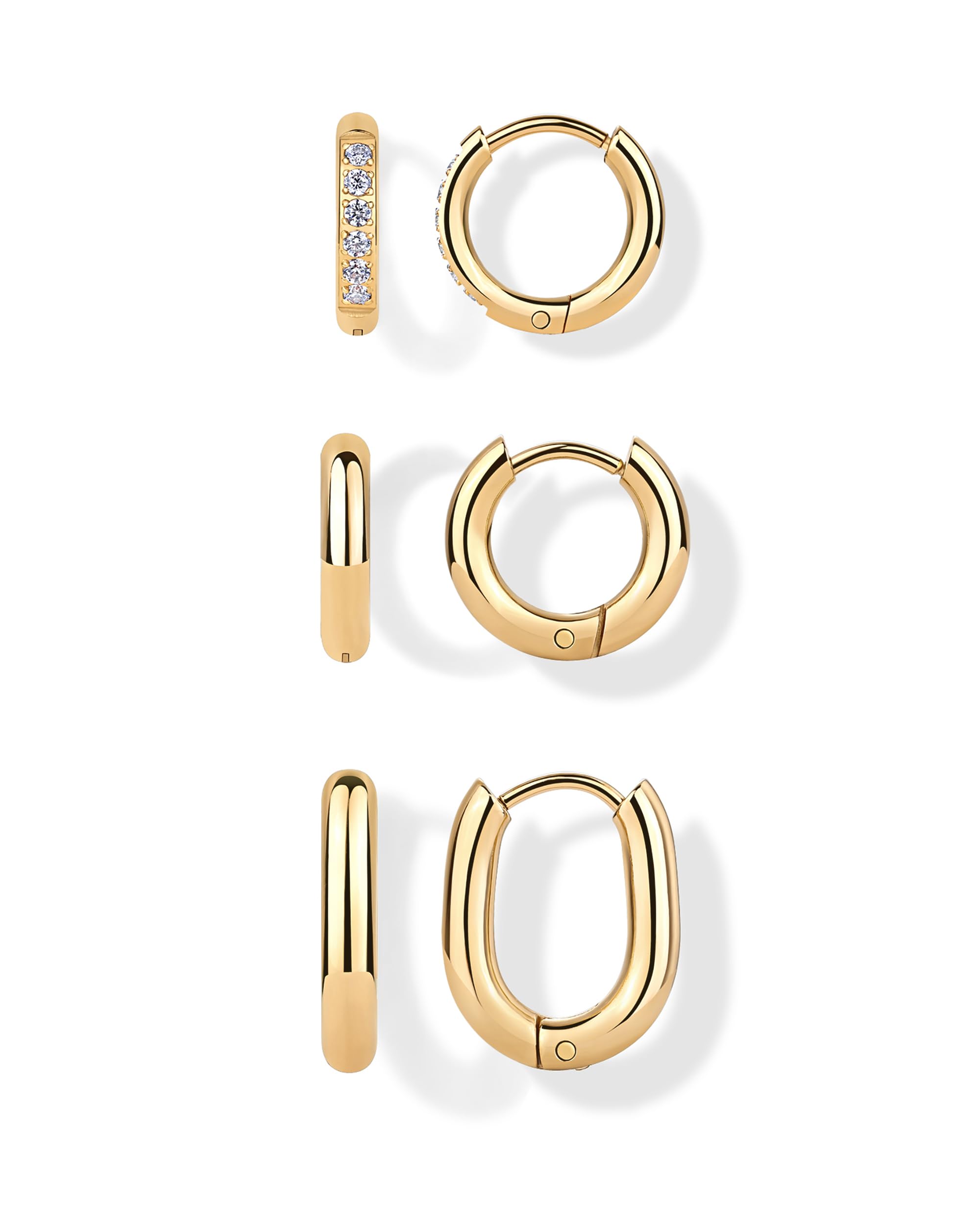 PAVOI CZ Huggie Set, Yellow Gold, Size 12 Millimeters, 13 Millimeters