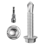 Wensilon (300Pcs) #12×1" Hex Washer Head Self Drilling Screws, 410 Stainless Steel Metal SheetScrews，TEK Screws, Sheet Metal Self Tapping Screws