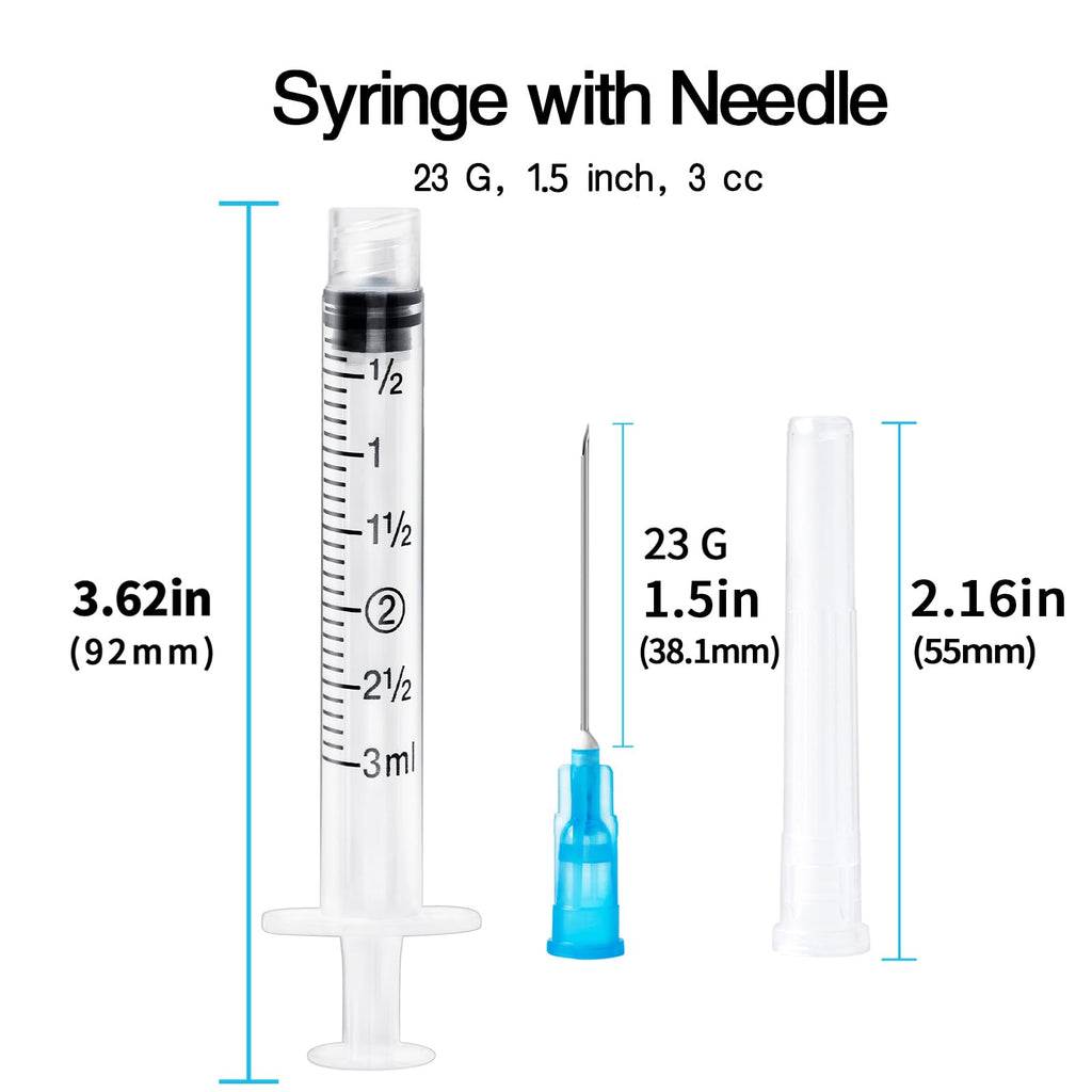 100 Pack 3ml with 23Ga 1.5 inch, Lab Supplies, Luer Lock, Individually Packaged