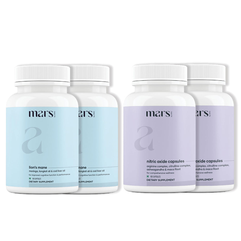 mars by GHC Vitality Max Combo | Natural Lion’s Mane & Nitric Oxide Capsules | Focus, Energy & Performance Support | 240 Capsules | Pack of 2