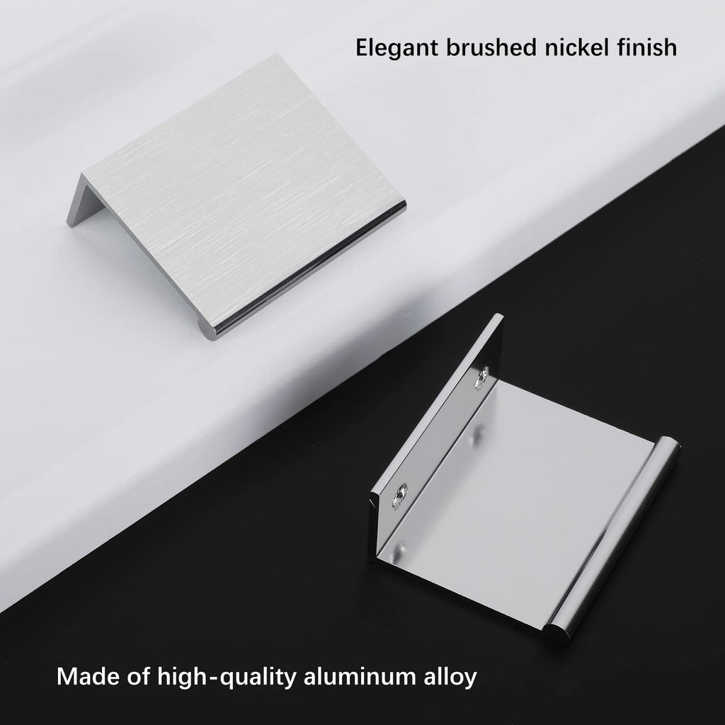 Rergy 10 Pack 1-15/16 INCH Cabinet Pulls Brushed Nickel Finger Pulls, Brushed Nickel Edge Pulls for Cabinet Kitchen Cabinet Edge Pulls, 33mm Cabinet Finger Pulls