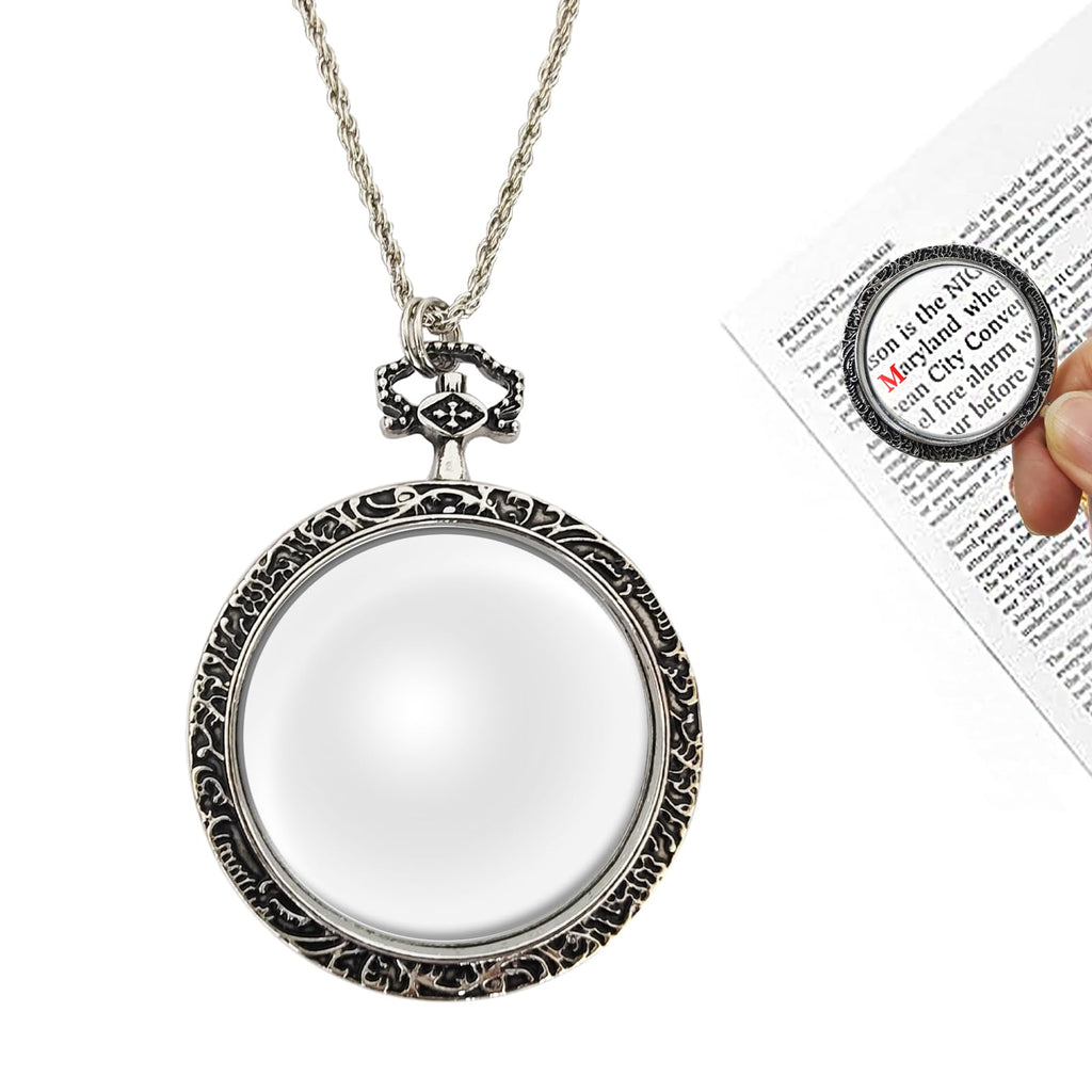 YYHSND 10X Magnifying Glass Necklace Magnifier Necklace Pendant Optical Magnifier with Chain Necklace for Library, Reading, Zooming and Jewelry (Color : Silver)