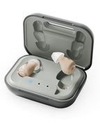 Hearing Aids for Seniors, Rechargeable OTC Hearing Aids with Noise Reduction, Providing Clear Sound Quality and Comfortable Wearing for Adults Hearing Loss, Invisible In-Ear Design, Auto On/Off (Light Gray)