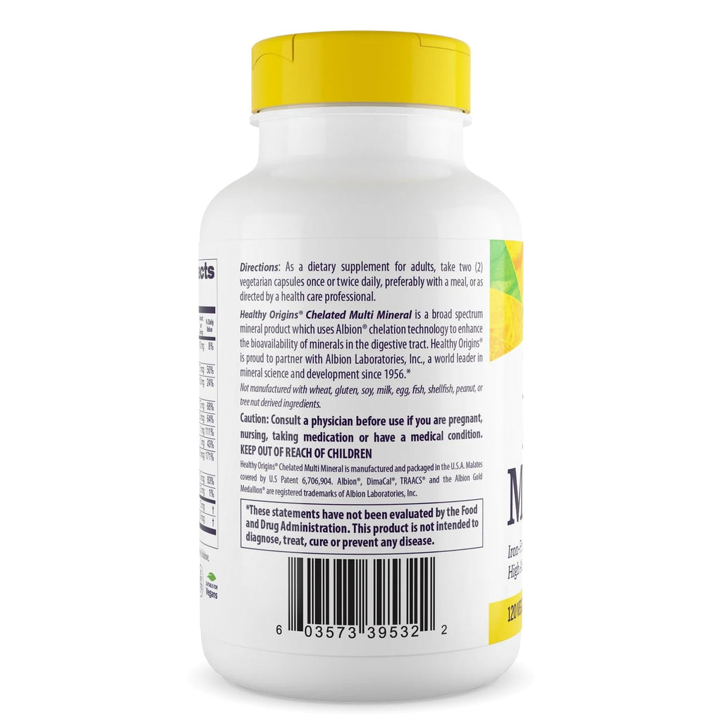 Healthy Origins Chelated Multi Mineral, 120 Veggie Capsules - Featuring Albion Minerals TRAACS High Bioavailability Complex - Supports Bone Health, Immune Function & Metabolic Wellness