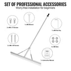 VEVOR Landscape Rake, 36" Head Aluminum Lake Weed Rake with 75" Long Handle for Loosening Soil, Lawn Care, Weeding Lake, Garden, Silver