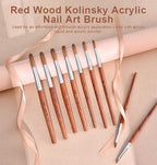 Kolinsky Acrylic Nail Brush Red Wooden Acrylic Nail Brush Professional Salon Acrylic Brush for Nail (12#)