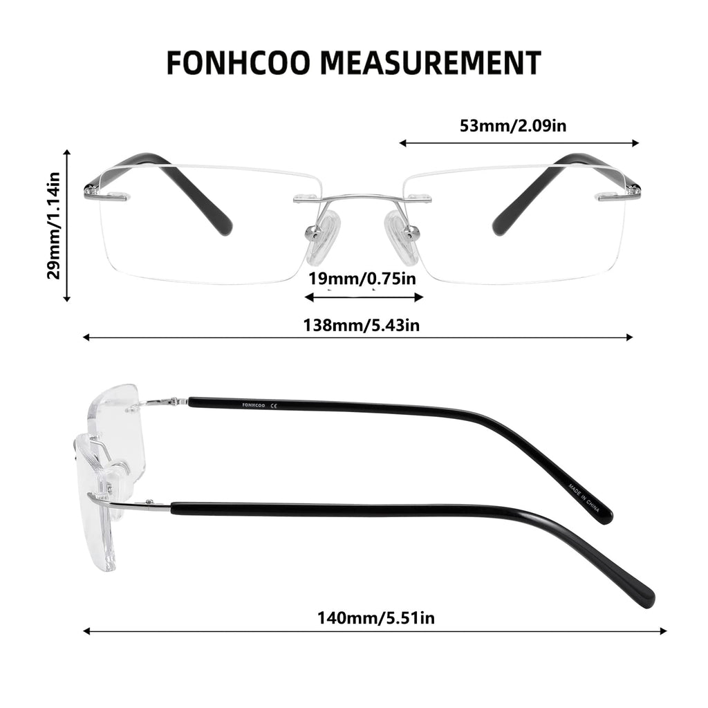 FONHCOO Blue Light Blocking Glasses - Unisex Lightweight Rimless Frameless Rectangle Computer Gaming Glasses - Anti Glare, Anti Fatigue