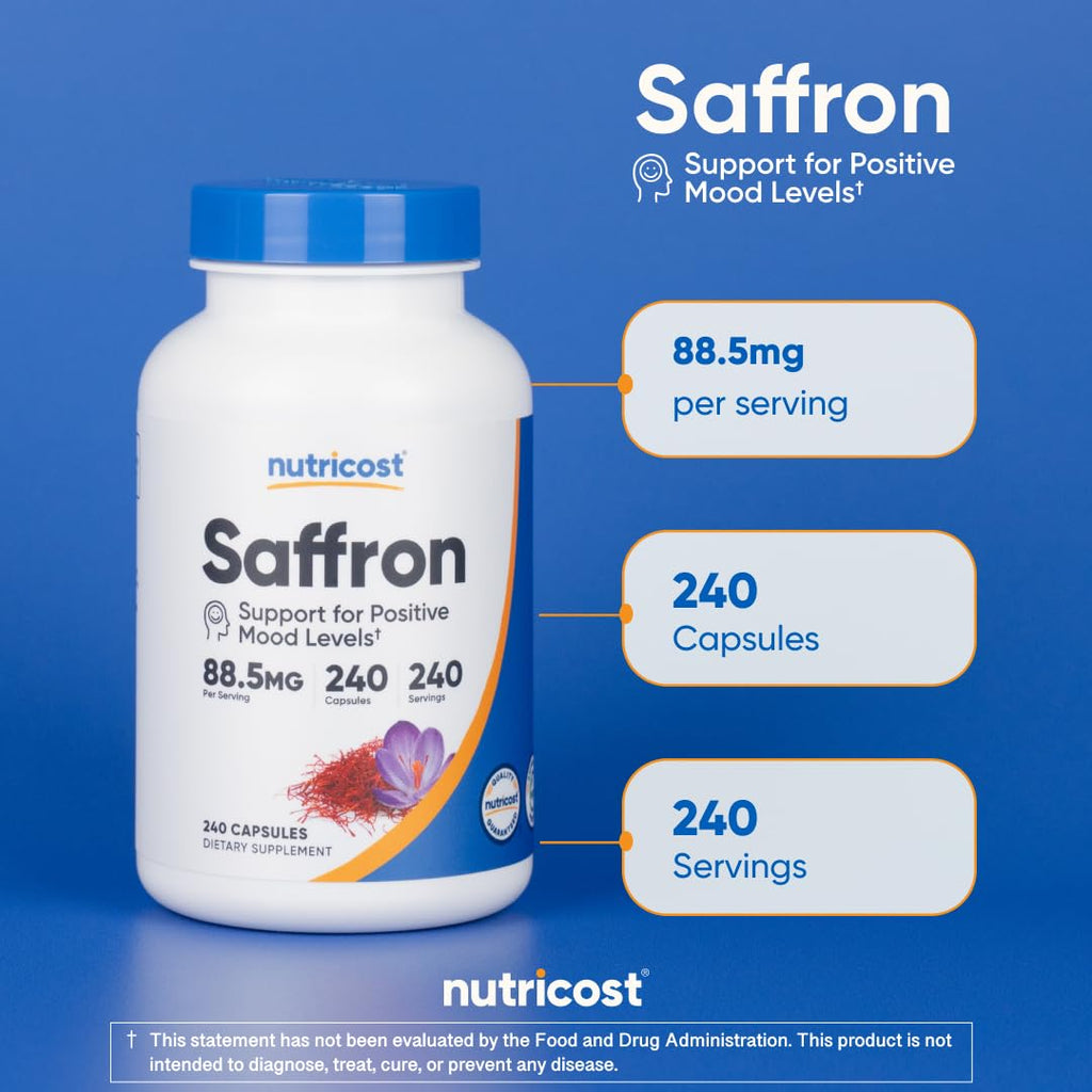 Nutricost Saffron Extract 88.5mg, 240 Capsules - Veggie Caps, Non-GMO, Gluten Free