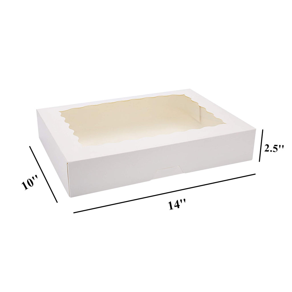 Tcoivs 20-Pack Bakery Boxes 14" x 10" x 2.5", Cookie Boxes, Auto-Popup Treat Boxes with Window for Donuts, Pies, Cakes, Muffins, and Pastries (White)