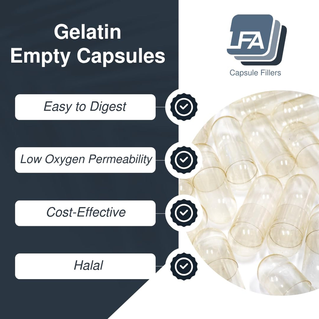 Empty Capsules Size 0-5000 Count Bulk Empty Gelatin Capsules - Joined Fillable Gel Capsules Empty - Pill Capsules Empty for Capsule Filling Machine - Certified Halal Beef Gel Caps