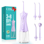 COSLUS Water Dental Flosser Pick for Teeth C30(FC5360): 4 Modes Cordless 300ML Larger Tank Portable Water Teeth Cleaner Picks IPX7 Waterproof Flossing Machine for Home Travel Purple