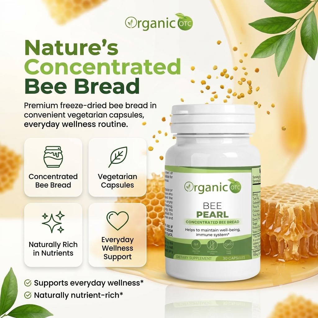 Bee Pearl Bee Bread Supplement - 700mg Freeze-Dried B.ee Bread Extract with Vitamin C, Naturally Fermented Pollen, Premium Vegetarian Capsules, Gluten Free - 30 Capsules